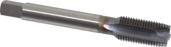 OSG - 1/2-20 UNF, 3 Flute, TiCN Finish, Vanadium High Speed Steel Spiral Point Tap - Plug Chamfer, Right Hand Thread, 3-3/8" OAL, 1-21/32" Thread Length, 0.367" Shank Diam, 2B Class of Fit, Series 300 - Exact Tool & Supply