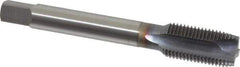 OSG - 1/2-20 UNF, 3 Flute, TiCN Finish, Vanadium High Speed Steel Spiral Point Tap - Plug Chamfer, Right Hand Thread, 3-3/8" OAL, 1-21/32" Thread Length, 0.367" Shank Diam, 2B Class of Fit, Series 300 - Exact Tool & Supply
