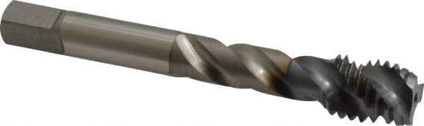 OSG - 1/2-13 UNC 3 Flute 2B Modified Bottoming Spiral Flute Tap - Vanadium High Speed Steel, TiCN Finish, 3-3/8" OAL, Right Hand Flute, Right Hand Thread, H5, Series EXOTAP VA3 - Exact Tool & Supply
