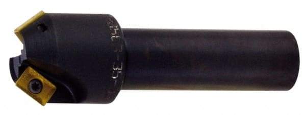 Kyocera - 25° Lead Angle, 9/16" Max Cut Diam, 9/16" Min Cut Diam, 0.31" Max Depth of Cut, Indexable Chamfer and Angle End Mill - 2 Inserts, XPMT 0902.. Insert Style, 2.78" Overall Length, Straight Shank - Exact Tool & Supply