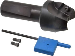 Kyocera - 20° Lead Angle, 1" Max Cut Diam, 1" Min Cut Diam, 35/64" Max Depth of Cut, Indexable Chamfer and Angle End Mill - 2 Inserts, XPMT 15T3.. Insert Style, 3.15" Overall Length, Straight Shank - Exact Tool & Supply