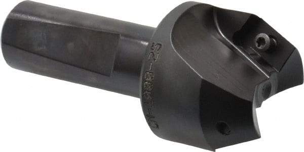 Kyocera - 25° Lead Angle, 1" Max Cut Diam, 1" Min Cut Diam, 0.526" Max Depth of Cut, Indexable Chamfer and Angle End Mill - 2 Inserts, XPMT 15T3.. Insert Style, 3.15" Overall Length, Straight Shank - Exact Tool & Supply