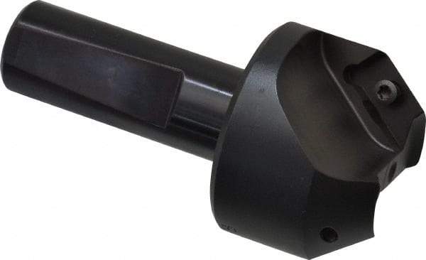 Kyocera - 37.5° Lead Angle, 1" Max Cut Diam, 1" Min Cut Diam, 0.456" Max Depth of Cut, Indexable Chamfer and Angle End Mill - 2 Inserts, XPMT 15T3.. Insert Style, 3.15" Overall Length, Straight Shank - Exact Tool & Supply