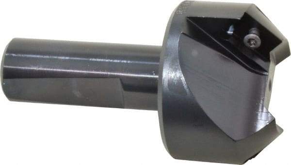 Kyocera - 45° Lead Angle, 1" Max Cut Diam, 1" Min Cut Diam, 0.4" Max Depth of Cut, Indexable Chamfer and Angle End Mill - 2 Inserts, XPMT 15T3.. Insert Style, 3.15" Overall Length, Straight Shank - Exact Tool & Supply