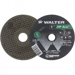 WALTER Surface Technologies - 6" 60 Grit Aluminum Oxide Cutoff Wheel - 3/64" Thick, 7/8" Arbor, 10,200 Max RPM, Use with Angle Grinders - Exact Tool & Supply