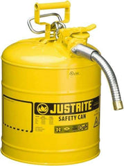 Justrite - 5 Gal Galvanized Steel Self-Closing, Self-Venting, Full-Length Flame Arrester - 16-7/8" High x 11-3/4" Diam, Yellow - Exact Tool & Supply