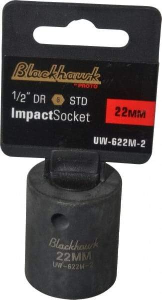 Blackhawk by Proto - 1/2" Drive 22mm Standard Impact Socket - 6 Points, 1-5/8" OAL - Exact Tool & Supply