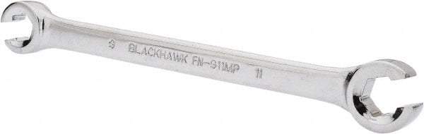 Blackhawk by Proto - 9 x 11mm, Full Polish, Open End Flare Nut Wrench - 6 Points, 6-5/16" OAL, Steel, Double End Head - Exact Tool & Supply