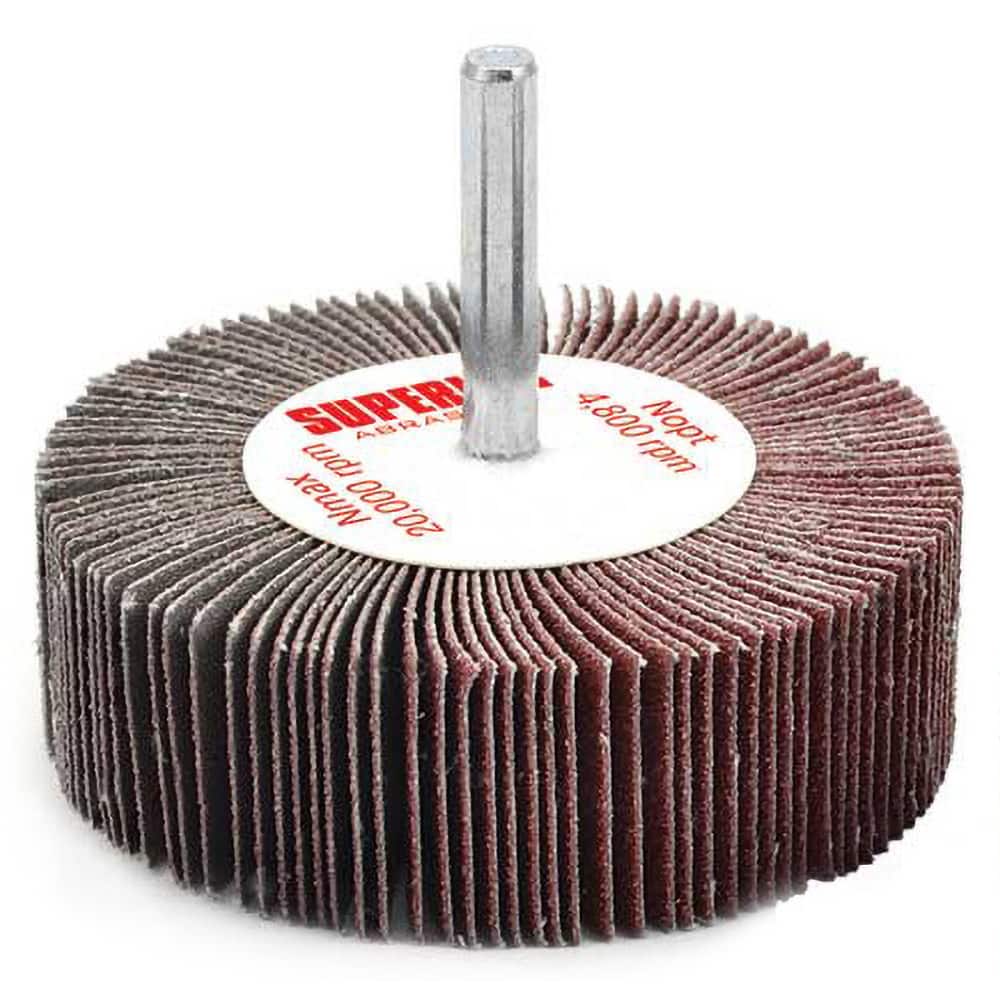 Superior Abrasives - Mounted Flap Wheels; Abrasive Type: Coated ; Outside Diameter (Inch): 3 ; Face Width (Inch): 1 ; Abrasive Material: Aluminum Oxide ; Grit: 40 ; Mounting Type: 1/4" Shank - Exact Tool & Supply