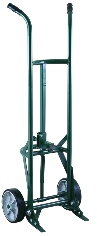 Drum Truck - Dual Handle - 1200 lb Capacity - Replaceable Chime Hook and Lifting Toes - Spring loaded swing axle - 62" H x 23" W - Exact Tool & Supply