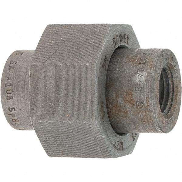 Made in USA - Size 1/4", Class 3,000, Forged Carbon Steel Black Pipe Union - 3,000 psi, Threaded End Connection - Exact Tool & Supply