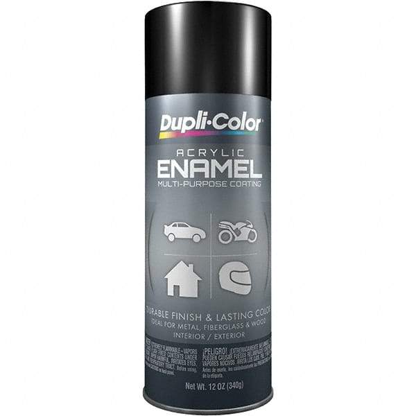Dupli-Color - Black, Gloss, Acrylic Enamel Spray Paint - 12 to 14 Sq Ft per Can, 12 oz Container - Exact Tool & Supply