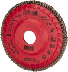 Camel Grinding Wheels - 40 Grit, 4-1/2" Disc Diam, 7/8" Center Hole, Type 27 Zirconia Alumina Flap Disc - 13,300 Max RPM, Poly Cotton Backing, Arbor Attaching System, Coated - Exact Tool & Supply