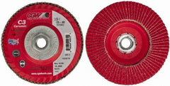 Camel Grinding Wheels - 40 Grit, 5" Disc Diam, 5/8-11 Center Hole, Type 27 Ceramic Flap Disc - 12,200 Max RPM, Polyester Backing, Arbor Attaching System, Coated - Exact Tool & Supply