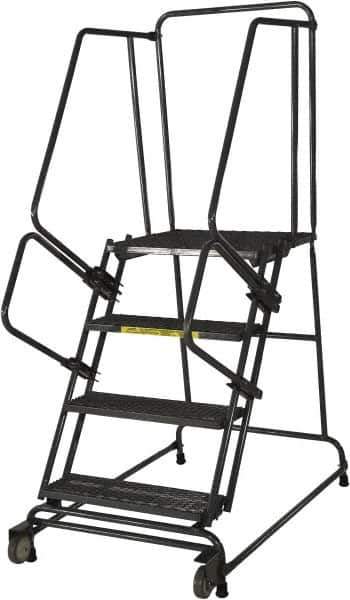 Ballymore - 40" 4 Step Ladder - Rolling Safety Ladder, 450 Lb Capacity, 40" Platform Height, 30" Base Width x 46" Base Depth, Expanded Metal Tread - Exact Tool & Supply