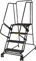 Ballymore - 40" 4 Step Ladder - Rolling Safety Ladder, 450 Lb Capacity, 40" Platform Height, 30" Base Width x 46" Base Depth, Expanded Metal Tread - Exact Tool & Supply