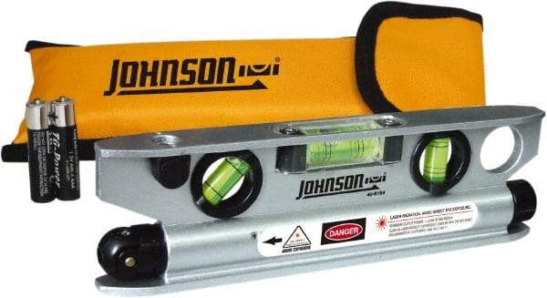 Johnson Level & Tool - 1 Beam 100' Max Range Torpedo Laser Level - Red Beam, 1/8" at 50' Accuracy, 7-1/2" Long x 2" Wide x 3/4" High, Battery Included - Exact Tool & Supply