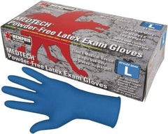MCR Safety - Size M, 11 mil, Medical Grade, Powder Free Latex Disposable Gloves - 12" Long, Blue, Textured Rolled Cuffs, FDA Approved, Ambidextrous - Exact Tool & Supply