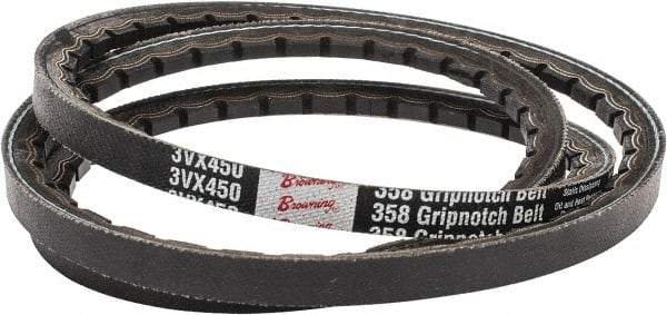 Browning - Section 3VX, 3/8" Wide, 45" Outside Length, Gripnotch V-Belt - Rubber Compound, 358 Gripnotch, No. 3VX450 - Exact Tool & Supply