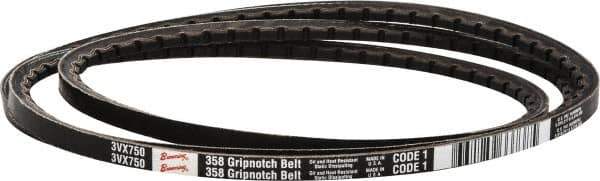 Browning - Section 3VX, 3/8" Wide, 75" Outside Length, Gripnotch V-Belt - Rubber Compound, 358 Gripnotch, No. 3VX750 - Exact Tool & Supply