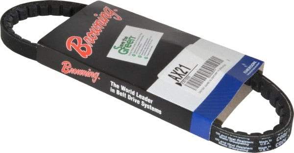 Browning - Section AX, 1/2" Wide, 23" Outside Length, Gripnotch V-Belt - Rubber Compound, Gripnotch, No. AX21 - Exact Tool & Supply