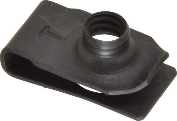 Made in USA - 1/4-20 Screw, 0.025 to 0.15" Thick, Spring Steel Standard U Nut - 35/64" Center Edge, Black Phosphate Finish - Exact Tool & Supply