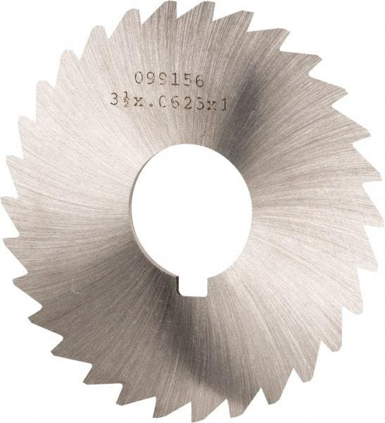 Made in USA - 3-1/2" Diam x 1/16" Blade Thickness x 1" Arbor Hole Diam, 34 Tooth Slitting and Slotting Saw - Arbor Connection, Right Hand, Uncoated, High Speed Steel, Concave Ground, Contains Keyway - Exact Tool & Supply