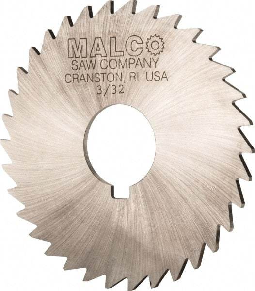 Made in USA - 3-1/2" Diam x 3/32" Blade Thickness x 1" Arbor Hole Diam, 34 Tooth Slitting and Slotting Saw - Arbor Connection, Right Hand, Uncoated, High Speed Steel, Concave Ground, Contains Keyway - Exact Tool & Supply
