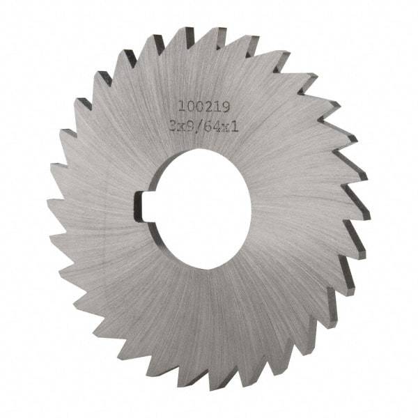 Made in USA - 3" Diam x 9/64" Blade Thickness x 1" Arbor Hole Diam, 30 Tooth Slitting and Slotting Saw - Arbor Connection, Right Hand, Uncoated, High Speed Steel, Concave Ground, Contains Keyway - Exact Tool & Supply