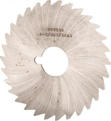 Made in USA - 4-1/2" Diam x 1/16" Blade Thickness x 1" Arbor Hole Diam, 40 Tooth Slitting and Slotting Saw - Arbor Connection, Right Hand, Uncoated, High Speed Steel, Concave Ground, Contains Keyway - Exact Tool & Supply
