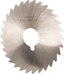 Made in USA - 4-1/2" Diam x 1/32" Blade Thickness x 1" Arbor Hole Diam, 36 Tooth Slitting and Slotting Saw - Arbor Connection, Right Hand, Uncoated, High Speed Steel, Concave Ground, Contains Keyway - Exact Tool & Supply