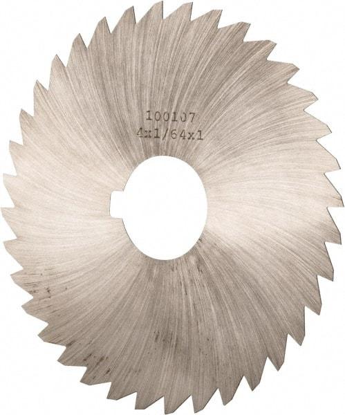 Made in USA - 4" Diam x 1/64" Blade Thickness x 1" Arbor Hole Diam, 36 Tooth Slitting and Slotting Saw - Arbor Connection, Right Hand, Uncoated, High Speed Steel, Concave Ground, Contains Keyway - Exact Tool & Supply