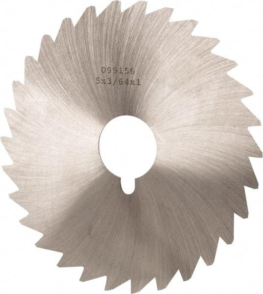 Made in USA - 5" Diam x 3/64" Blade Thickness x 1" Arbor Hole Diam, 40 Tooth Slitting and Slotting Saw - Arbor Connection, Right Hand, Uncoated, High Speed Steel, Concave Ground, Contains Keyway - Exact Tool & Supply