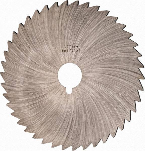 Made in USA - 6" Diam x 9/64" Blade Thickness x 1" Arbor Hole Diam, 44 Tooth Slitting and Slotting Saw - Arbor Connection, Right Hand, Uncoated, High Speed Steel, Concave Ground, Contains Keyway - Exact Tool & Supply