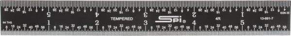 SPI - 6" Long, 1/64, 1/32, 1/16, 1/8" Graduation, Rigid Steel Rule - 4R Graduation Style, 3/4" Wide, Black, Black Chrome Finish - Exact Tool & Supply