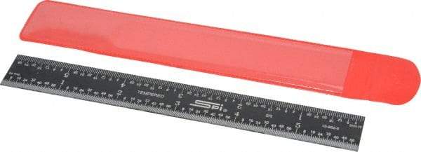 SPI - 6" Long, 1/100, 1/64, 1/32, 1/10" Graduation, Rigid Steel Rule - 5R Graduation Style, 3/4" Wide, Black, Black Chrome Finish - Exact Tool & Supply