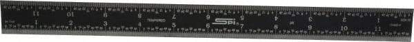 SPI - 12" Long, 1/64, 1/50, 1/32, 1/10" Graduation, Rigid Steel Rule - 3R Graduation Style, 1" Wide, Black, Black Chrome Finish - Exact Tool & Supply