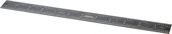 SPI - 12" Long, 1/100, 1/64, 1/32, 1/10" Graduation, Rigid Steel Rule - 5R Graduation Style, 1" Wide, Black, Black Chrome Finish - Exact Tool & Supply