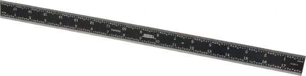 SPI - 18" Long, 1/64, 1/32, 1/16, 1/8" Graduation, Rigid Steel Rule - 4R Graduation Style, 1-1/8" Wide, Black, Black Chrome Finish - Exact Tool & Supply