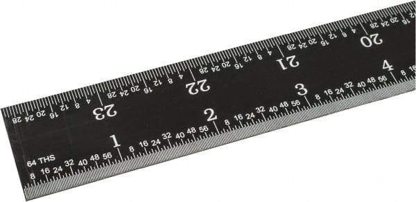 SPI - 24" Long, 1/64, 1/50, 1/32, 1/10" Graduation, Rigid Steel Rule - 3R Graduation Style, 1-1/8" Wide, Black, Black Chrome Finish - Exact Tool & Supply