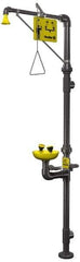 Bradley - 2" Inlet, 26 GPM shower Flow, Drench shower, Eye & Face Wash Station - Bowl, Triangular Pull Rod & Push Flag Activated, PVC Pipe, Plastic Shower Head, 3 GPM Bowl Flow, Corrosion Resistant, Top or Mid Supply - Exact Tool & Supply