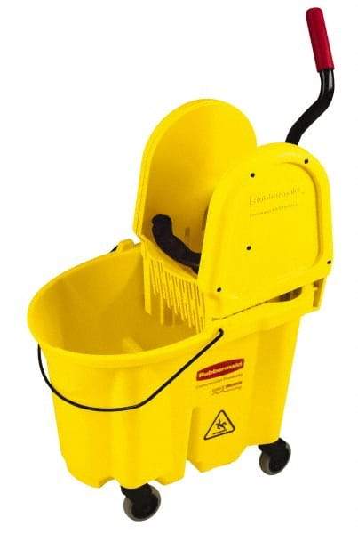 Rubbermaid - 35 Qt Plastic Bucket & Wringer - 20.1" Long x 36-1/2" High x 15.7" Wide, Yellow - Exact Tool & Supply