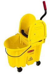 Rubbermaid - 35 Qt Plastic Bucket & Wringer - 20.1" Long x 36-1/2" High x 15.7" Wide, Yellow - Exact Tool & Supply