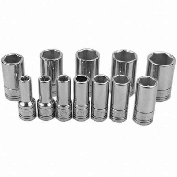 SK - 1/4" Drive Semi-Deep Socket Set - 5 to 15mm, Metric Measurement Standard - Exact Tool & Supply