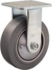 Hamilton - 6" Diam x 2" Wide x 7-1/2" OAH Top Plate Mount Rigid Caster - Rubber Mold on Aluminum, 410 Lb Capacity, Straight Roller Bearing, 4 x 4-1/2" Plate - Exact Tool & Supply