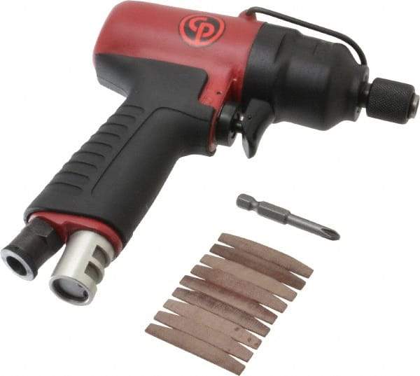 Chicago Pneumatic - 1/4" Bit Holder, 5,600 RPM, Pistol Grip Handle Air Screwdriver - 4.4 to 30 Ft/Lb Torque, 1/4 NPT Inlet, 6.8 CFM - Exact Tool & Supply