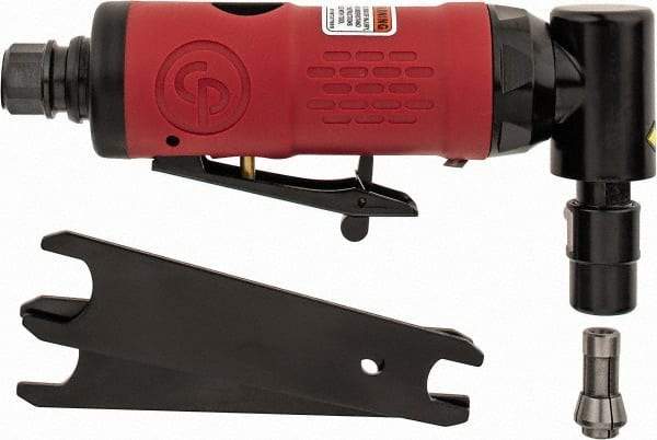 Chicago Pneumatic - 1/4" Collet, Angle Handle, Angle Air Die Grinder - 22,000 RPM, Rear Exhaust, 8.69 CFM, 0.28 hp, 6.21 bar, 1/4" Inlet - Exact Tool & Supply