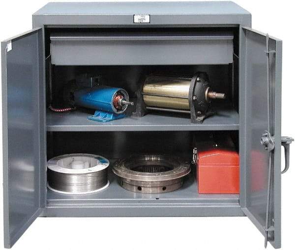 Strong Hold - 1 Shelf 1 Bin Locking Storage Cabinet - Steel, 24" Wide x 20" Deep x 36" High, Dark Gray - Exact Tool & Supply