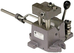 Heinrich - 1-1/2 to 2-1/2" Vee Capacity, Air Cross Hole Jig - 10-1/2" Long x 9-1/8" Wide x 8-5/8" High, 5/16, 1/2, 3/4, 1 & 1-3/8" ID of Furnished Liners - Exact Tool & Supply