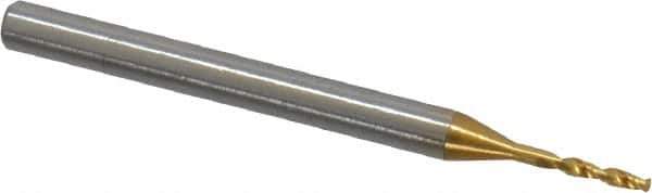 OSG - #57 140° Spiral Flute Vanadium High Speed Steel Screw Machine Drill Bit - TiN Finish, Right Hand Cut, 7mm Flute Length, 39mm OAL, Faceted Point, Straight Shank - Exact Tool & Supply